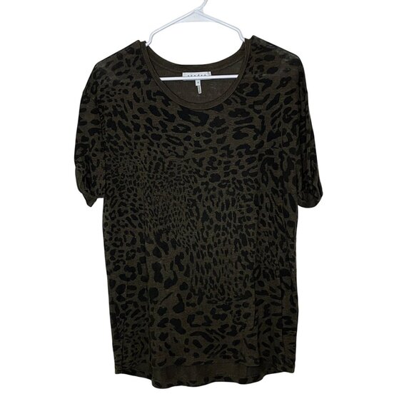 Sandro Womens Leopard Print T-Shirt Size Medium100% Linen Short Sleeve - Picture 1 of 8